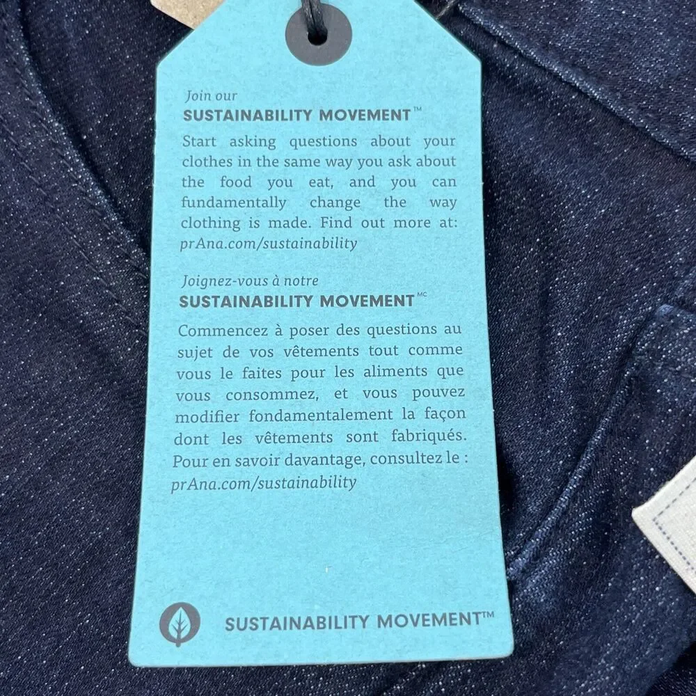 Prana Hillgard NEW Jeans Mens 42x34 Blue Dark Rinse Tapered Leg Slim Fit Organic